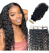 Tape in Hair Extensions Human Hair,Natural Color Wave Tape ins for Black Women,Curly Tape in Hair...