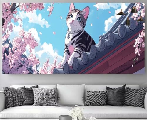 Fleur diamond painting chat XXL 80x240cm anti-stress pour loisirs adultes