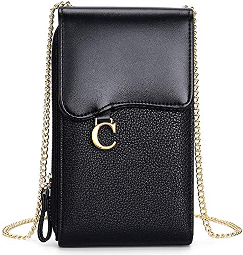 Preisvergleich Produktbild Geldbörse Damen - Handy Umhängetasche Handytasche zum Umhängen Frauen PU Leder Geldbörse Schultertasche Handtasche mit Kartenfächer Verstellbar Abnehmbar Schultergurt für Handy unter 7 Zoll (Schwarz)