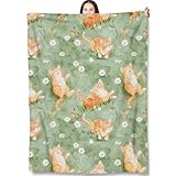 Orange Tabby Cat Throw Blanket for Adults Kids, 50x60 in, Cute Kitten Theme Flannel Blankets for Bedroom, Couch, Travel, Home Decor, Fuzzy Soft Cozy Warm Gifts