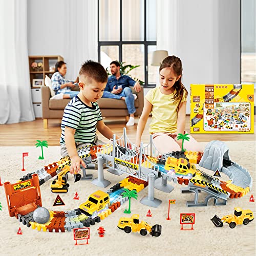 Construction Toys Race Car Track Set for Kids Construction Tracks Car 161 Pcs Flexible Train Tracks Construction Crate Race Tracks Toy Gift for 3 4 5 6 7+ Years Old Boys Girls Birthday Gift - Thumbnail 6