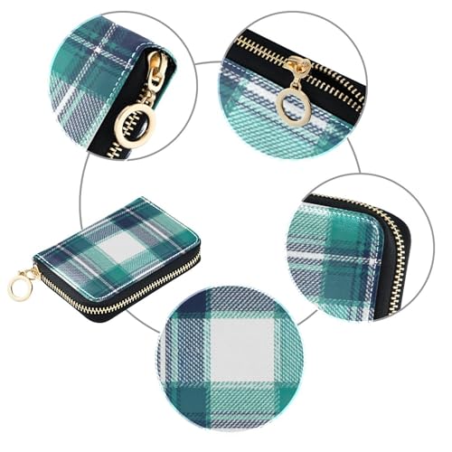 Credit Card Wallets RFID Blocking Womens Wallet Leather Zip Around Zipper Wallet with Coin Pouch Classic Teal Stripe4