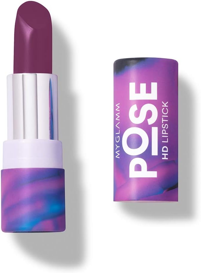 MyGlamm POSE HD Lipstick-Ripe Grape (Purple)-4 gm | Matte Lipstick | Enriched with Moringa oil & Vitamin E | Long-lasting & Moisturising