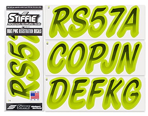 Image of STIFFIE Whipline Black /Electric Lime 3 inch Boat & PWC Registration Decals • Numbers Letters Stickers