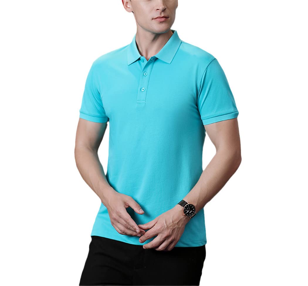 Polo d'été pour homme uni bleu clair à manches courtes épuré