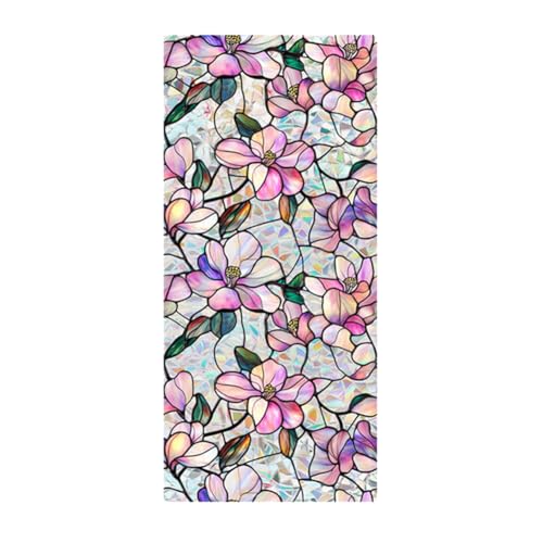 Image of JOONOR Purple Magnolia Flower Sunroof Film Floral Rainbow Effect Static Clings Window Privacy Film Sun Protection Stained Glass Decals for Car Moonroof & Side Windows, 17.72 x 35.43 Inch