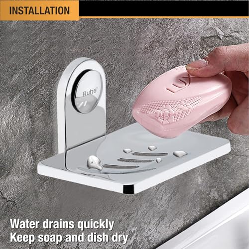 Image of Ruhe Moon Stainless Steel Soap Dish | Wall Mounted |Single Soap Dish Holder | Soap Dish Holder for Bathroom and Kitchen |Bathroom Organizer| Soap Try for Bathroom Accessories |Chrome Finish