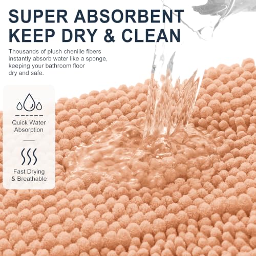 Image of Smiry Thick Chenille Bathroom Runner Rugs 44x24, Extra Absorbent Striped Bath Mat, Machine Washable, Rubber Backing, Long Bath Rugs for Bathroom, Tub & Shower, Home Decor Accessories, Peach