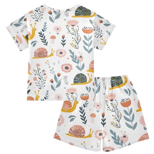 ALAZA Snail Flower Floral Pajamas Short Sleeve 2 Piece Sleepwear Top and Bottom Pajama Set Unisex2