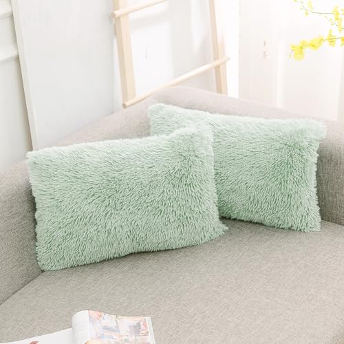 Image of Lumbar Faux Fur Throw Pillow Covers for Couch Decorative Pillows 12x20