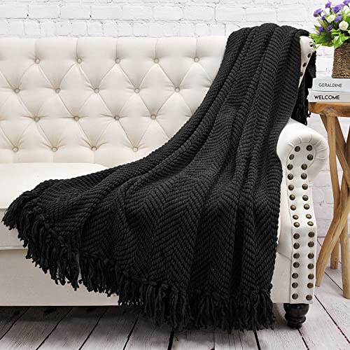 Home Soft Things Black Throw Blanket Knitted Tweed Throw 50'' X 60'', Raven, Super Soft Cozy Warm Comfortable Breathable Throw For Living Room Chair Couch Bed Sofa Bedroom Home Décor #TOP1