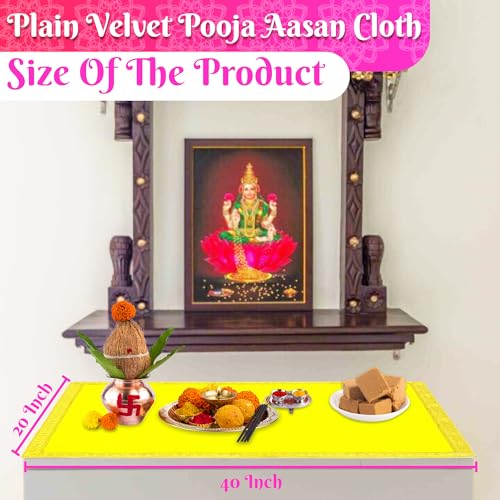 Image of Bhakti Lehar (20 x 40 Inch) Plain Yellow Velvet Pooja Aasan for God Idol /Chowki Aasan Kapda Cloth for Temple Shelf Home Mandir, Ganesh Baithak and God Idol Sitting - Pack of 2