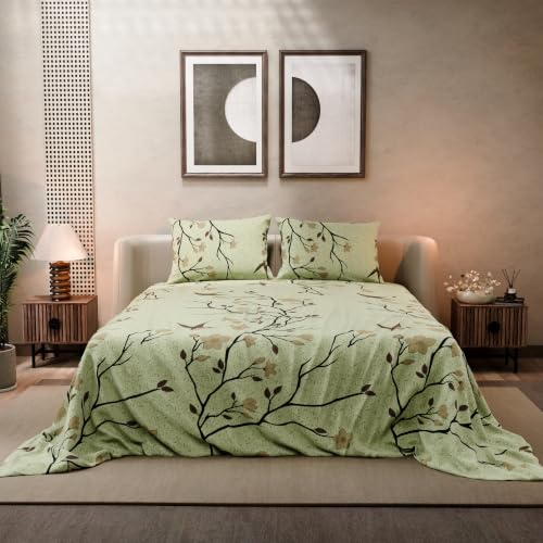 Image of BLISSHOME SoftTouch 140TC Cotton King Size Printed Bedsheet with 2 Pillow Covers for Double Bed, Silky Smooth Bedding Set, Breathable, Easy Maintain, Floral Print - Yellow