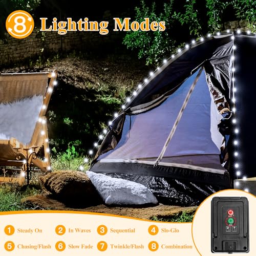 Ollny Solar String Lights Outdoor, 2 Pack Total 198FT 600LED Solar Fairy Lights, 8 Modes IP67 Waterproof Solar Lights for Outside Yard Garden Patio Camping Party(Cool White) - Thumbnail 5