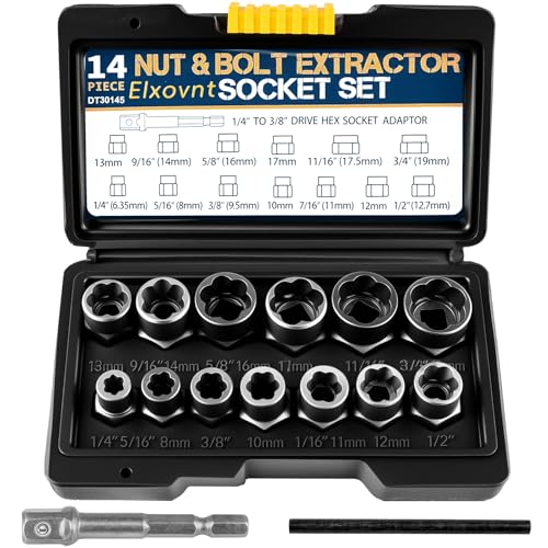 Elxovnt Bolt Extractor Set, 15Pcs Cr-Mo Steel Bolt Extractor Kit, 3/8