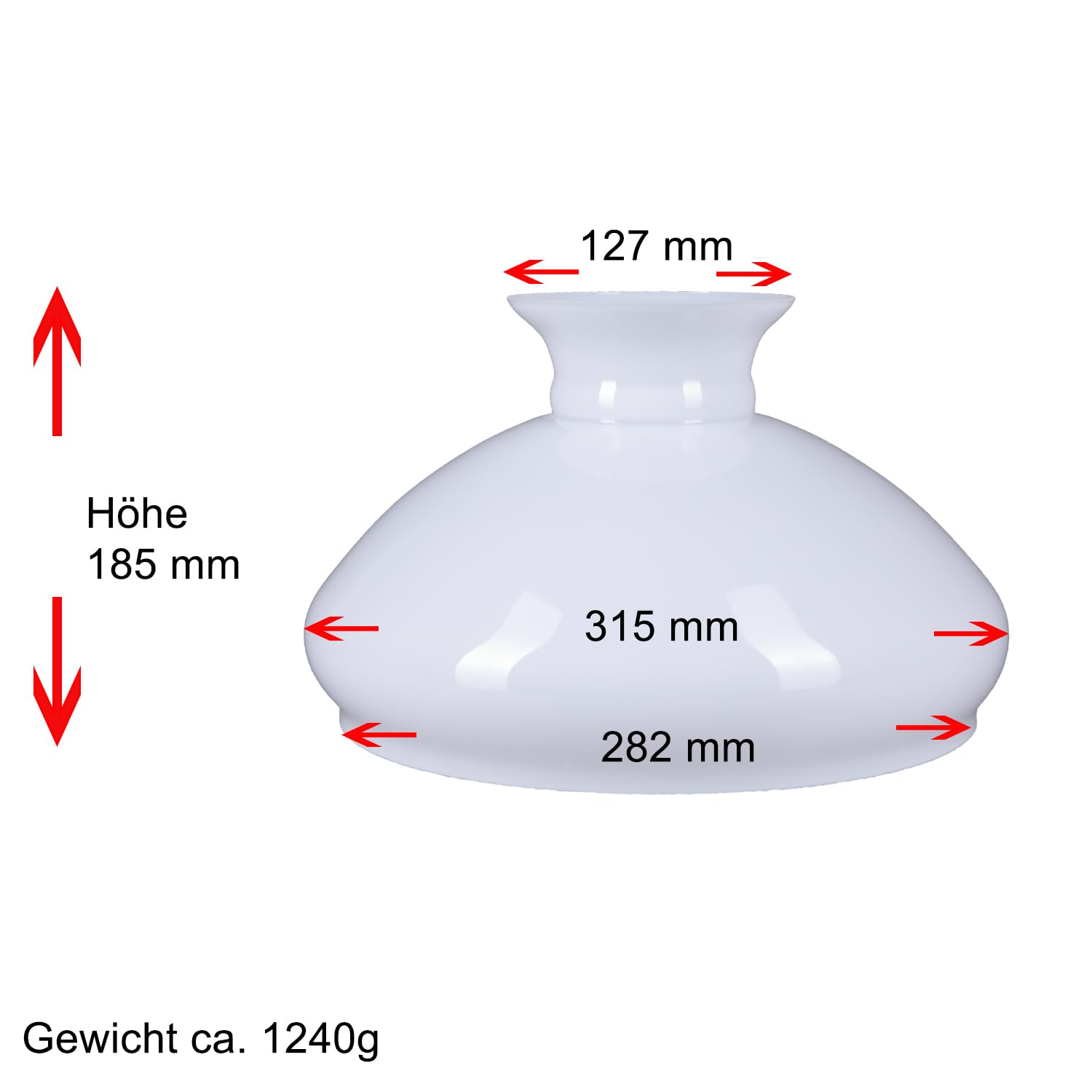 Petroleum Glas Ø 282mm Lampenglas weiß glänzend Lampe Ersatzglas Leuchtenglas Glasschirm