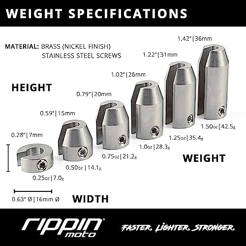 Rippin Moto 12-Pack Motorcycle Wheel Weights | CNC Machined, Nickel Finish Kit | Brass Spoke Weights for Motorcycle Wheel Balancer | Compatible With Honda, Yamaha, BMW | Reusable Setup & Spoked Rims
