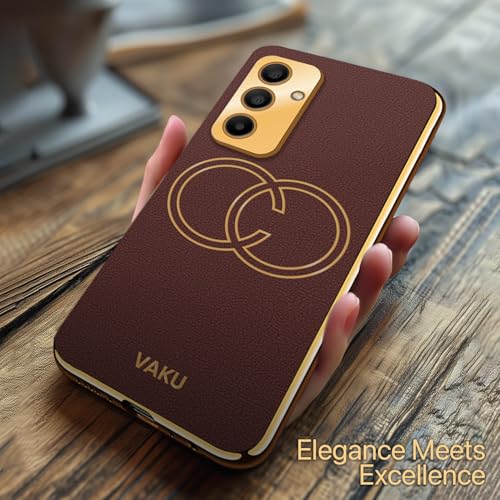 Image of Vaku Luxos Skylar Back Cover for Samsung Galaxy M34 5G with Leather Pattern Gold Electroplated Soft TPU Cover Shockproof Protective Case- Brown