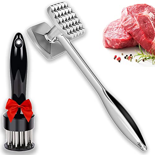 LIBRNTY 2pcsAblandador de carne,Ablandador Manual de Carne de Acero Inoxidable,Mazo de Carne Profesional,para ablandar bistec,accesorios de cocina duraderos,se utiliza para ablandar pollo