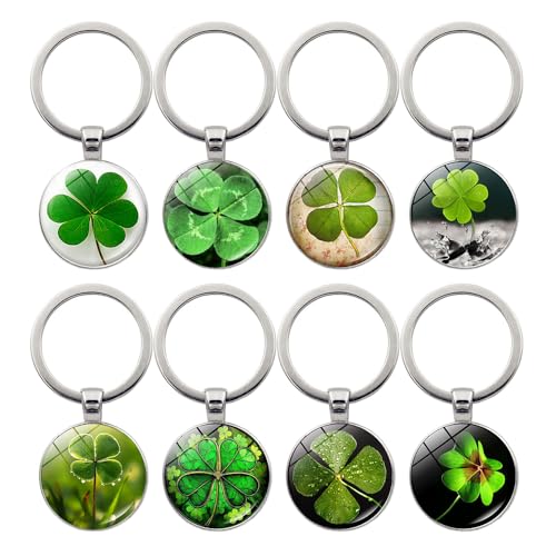 Imagen de Zzcy 8 Piezas Llavero Trébol de Cuatro Hojas Llaveros de Suerte y Fortuna Amuleto de la Suerte con Trébol de Cuatro Hojas Para Mujeres y Hombres Como Regalo