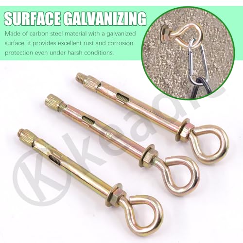 Image of Keadic 8Pcs M8 Concrete Eye Bolts, Eye Bolt in Colored Zinc Plated, Shoulder Eye Bolt, Concrete Brick Expansion Screws Closed Hook Bolts Heavy Duty Expansion Screw Lifting Ring Bolt for Wall