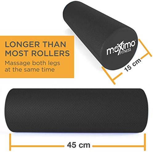 Maximo Fitness Foam Roller - Exercise Rollers for Trigger Point Self Massage and Muscle Tension Relief, 15cm x 45cm Massager for Back, Legs, Workouts, Gym, Pilates and Yoga, Black