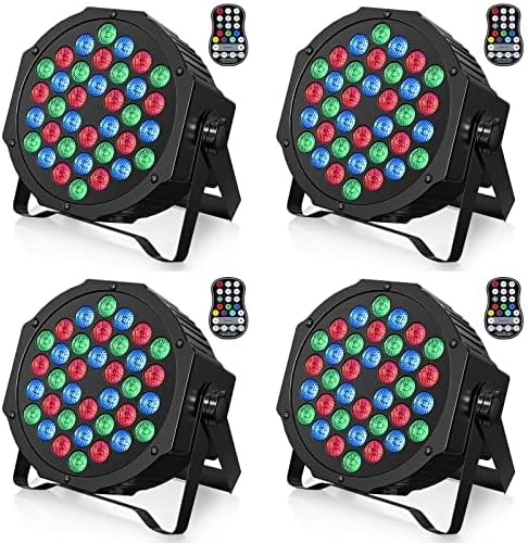 U`King RGB LED Reflektor Szett 4db - Újratölthető Akkumulátoros Színpadi Fény, 36 LED, Távirányítóval, Időzítővel - Esküvői, DJ, Parti Világ