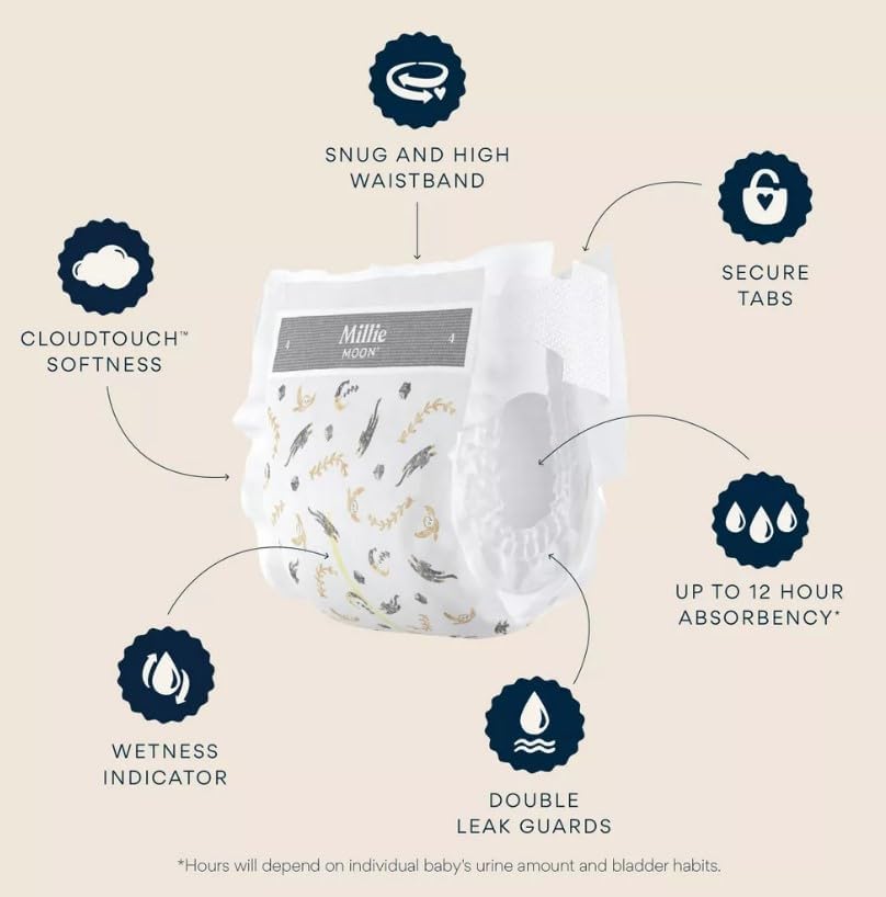 Millie Moon Luxury Diapers (Size-1 and Count-108) Diaper Weight Range: 6 to 11 lbs(Pack of 1)