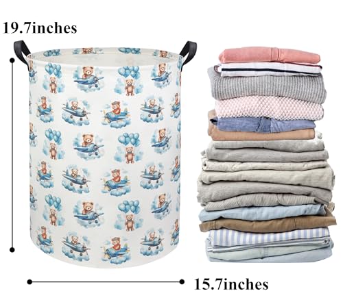 Image of Baby Laundry Basket Baby Hamper for Nursery Girl Kids Butterfly Hamper Cute Storage Bin Organizer Butterfly Room Decor for Home(Bear Pilot)