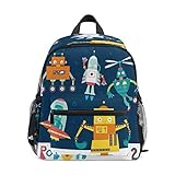 Blaue Roboter Rakete Studentenrucksack Kinderrucksack Büchertasche Schülerrucksack mit Umhängetasche für die Reise Mädchen Jungs