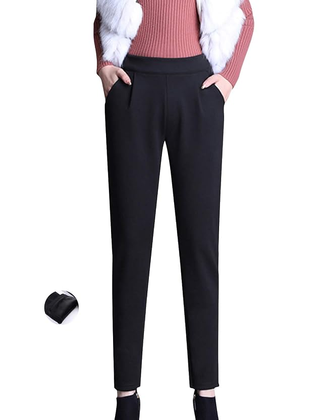 ZGZZ7 Womens Winter Fleece-Lining Pencil Pants High Waist Stretchy Business Office Harem Pants Trousers