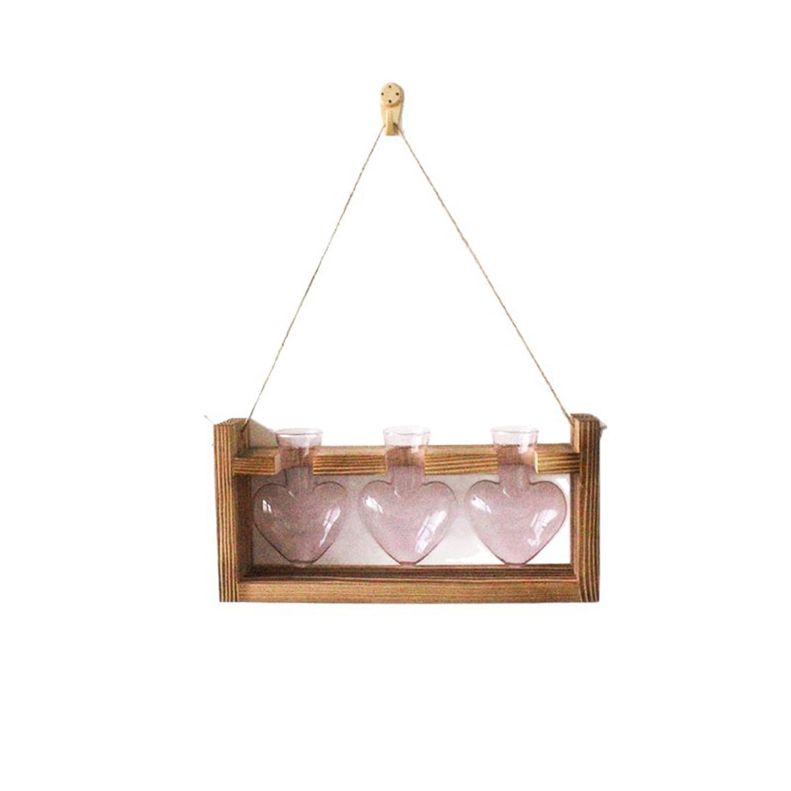 Plant Terrarium Propagation Station Heart Shape Clear Glass Vase with Wood Stand for Indoor Gardening Hydroponic Planter Creative Florals Arrangement Vase