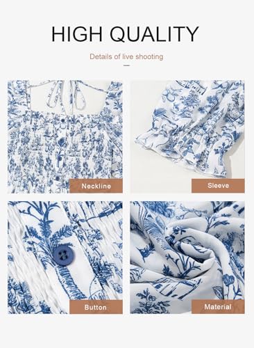 Image of Dokotoo Womens Casual Summer Dresses Short Sleeve Square Neck Smocked Boho Floral Sundress Flowy A-Line Mini Dress