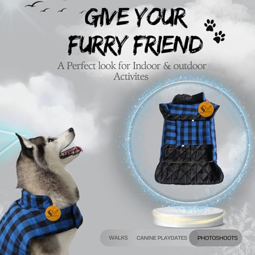 Image of Sage Square Winter Coloured Dog Coat - All-Weather Protection, Windproof, Waterproof Cozy Fleece Lining, Adjustable Straps, Durable, Stylish, Comfortable, Jacket (Blue & Black, XXX-Large)