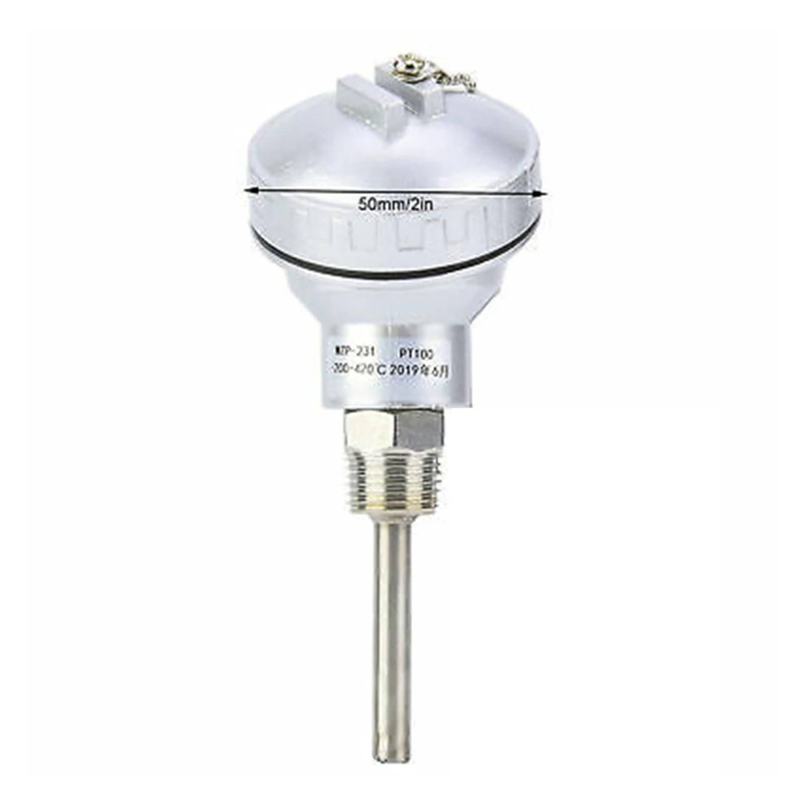 JJKKOZVQF PT100 Temperature Sensor Probe Stainless Steel 1/2" Thread Thermocouple Terminal Head Protective Tube(250mm)
