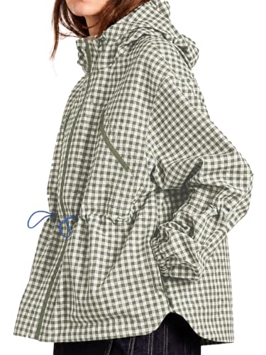 Fisoew Womens Rain Jacket Waterproof Plaid Raincoat Hooded Windbreaker - image 1