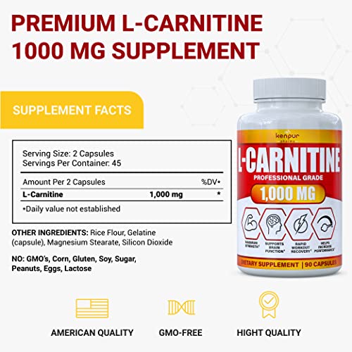 Kenpur Pharma L-Carnitine 2000 Mg Pack Of 2 Capsules For Increased Energy Better Athletic Performance Stamina L Carnitine Supplement Signature L Carnitine 180 Caps American Quality #TOP5