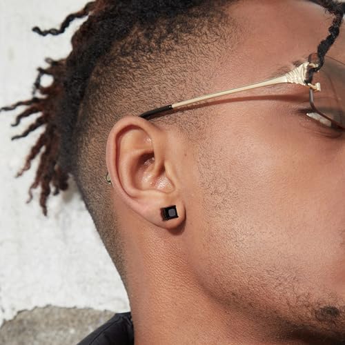 FIBO STEEL 6 Pairs Magnetic Stud Earrings for Men Women Stainless Steel CZ Unisex Magnet Earrings Set Hypoallergenic Non-Piercing Clip On Earrings Fake Earrings Jewelry Silver Gold Black 5-8MM4