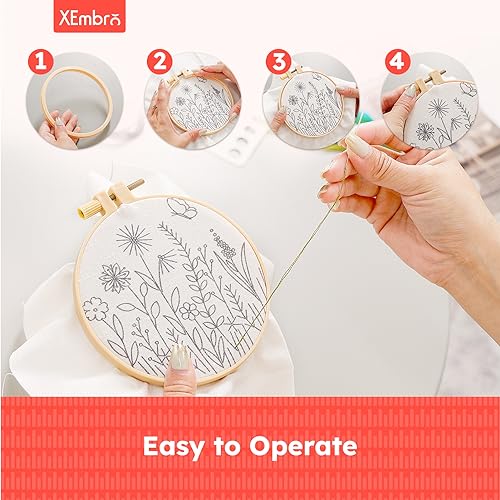 XEmbro 6 Pieces Embroidery Hoop 3.6 to 10.7 inches Plastic Cross Stitch Hoop with 16PCS Needles, Small Embroidery Hoops for Embroidery, Cross Stitch, Craft Sewing, and Decoration Ornaments - Image 5