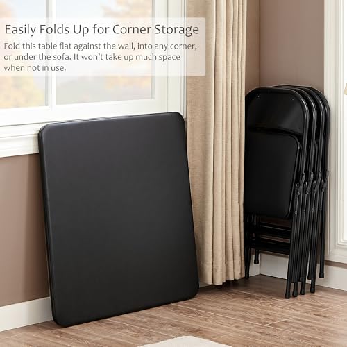 Vecelo FOLDING TABLE With Black Pu Padded Tabletop, Portable Multifunctional For Indoor/Outdoor, Home, Parties, Picnics, And Games thumb #5