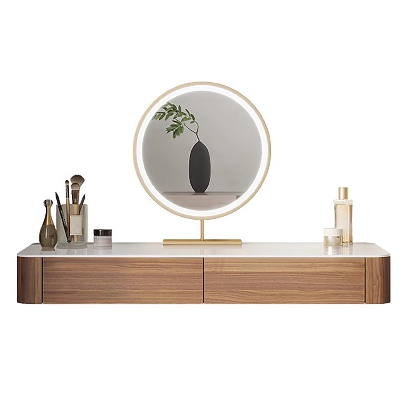 asdchZen Wall-Mounted Floating Makeup Vanity Desk With Mirror-Space-Saving 39.3In Vanity Table For Bedroom & Living Room Storage Stylish & Functional Design