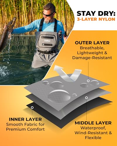 Vadeadores transpirables Foxelli para pesca con mosca talla L gris 3