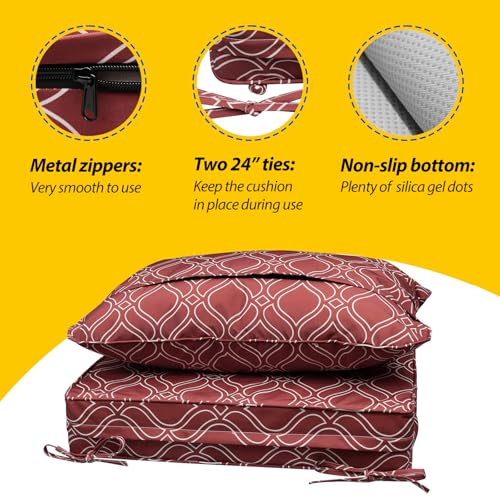 Image of AAAAAcessories Outdoor Seat Cushions for Chairs, Fade-Resistant, Waterproof Patio Furniture Replacement Cushions, 25.5 inch x 25.5 inch x 5 inch + 25.5 inch x 19 inch, Set of 2, Clay Red Vine Trellis