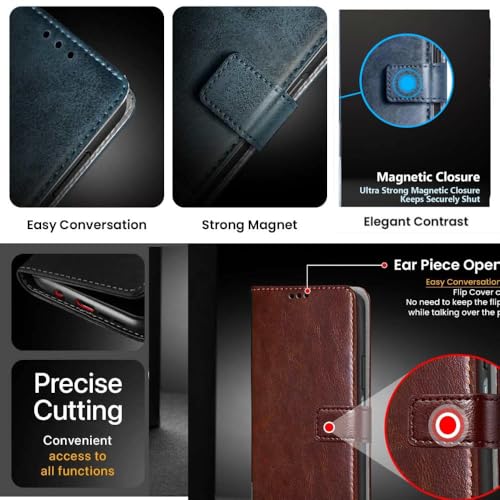 Image of Leather Flip Case Cover Compatible with Back case Cover for iQOO Z11x 5G |Dual Colour|| Hand-Stitched Leather Finish| Lightweight| Inbuilt Card Pockets |(Tan with Brown)