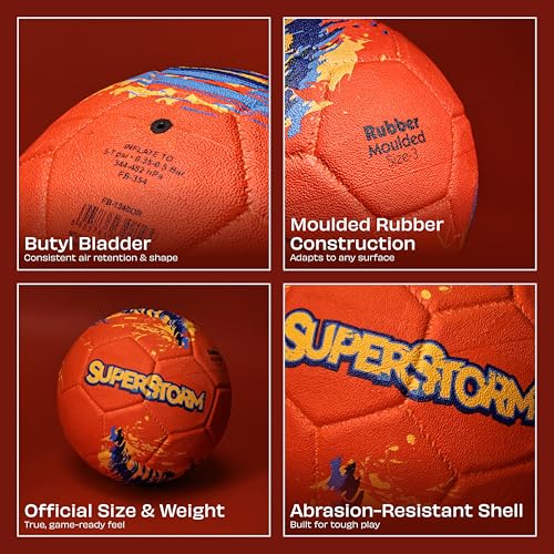 Image of Nivia Super Storm Football for Men, Training Ball, Durable Rubber Cover Molded, Butyl Threadwounded Bladder, to Play On Hard Ground and Artificial Turf (Orange, 3)