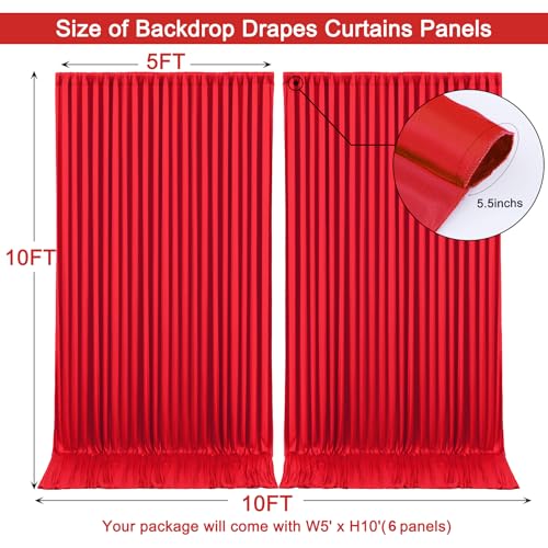 Image of 30x10ft Red Backdrop Curtain for Wedding Parties Wrinkle Free Fabric Red Drapes Backdrop Decoration for Baby Shower Birthday Photography Decoration 6 Panels, 5ft x 10ft