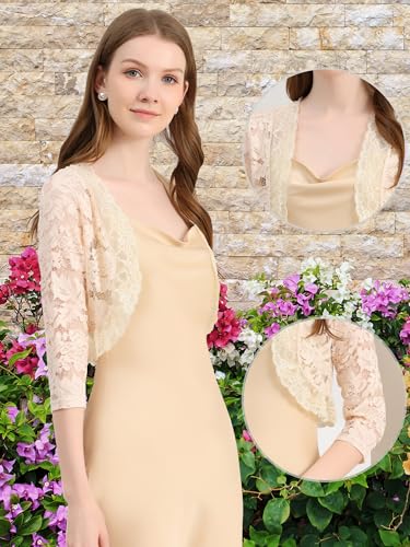 Image of Allegra K Lace Bolero Shrug for Women's 3 /4 Sleeve Sheer Floral Cardigan
