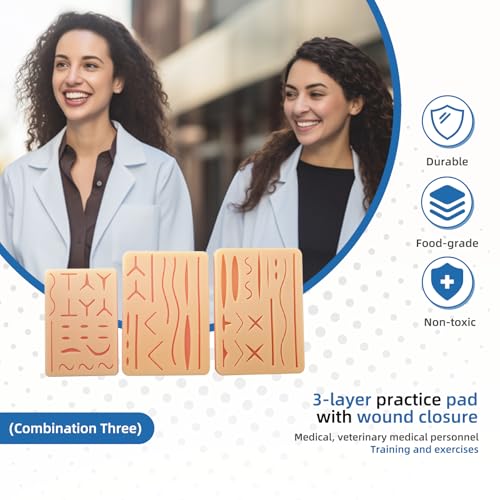 Image of Suture Pad 3 Layer Suture Practice Pad with Wounds Suture Practice Kit, Hard to Rip, Tear or Break for Medical and Vet Students Veterinarian Nurses Training and Practice (3 Pcs)