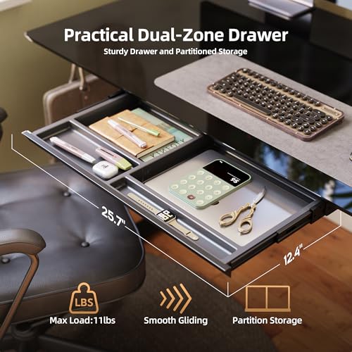 Image of INNOVAR Glass Standing Desk with Drawers 48x24 Inch Black
