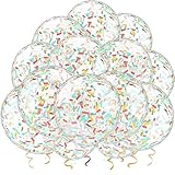 25 Pcs Rainbow Confetti Balloons, 12 Inch Thickened Clear Latex Balloon with Confetti Inside for Birthday Party Baby Shower Graduation Engagement Bridal Shower Decorations Supplies (Long Confetti)